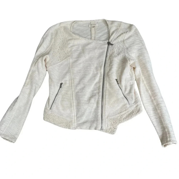 Lou & Grey Hint of Lace Moto Jacket Medium White Ivory - Picture 4 of 7